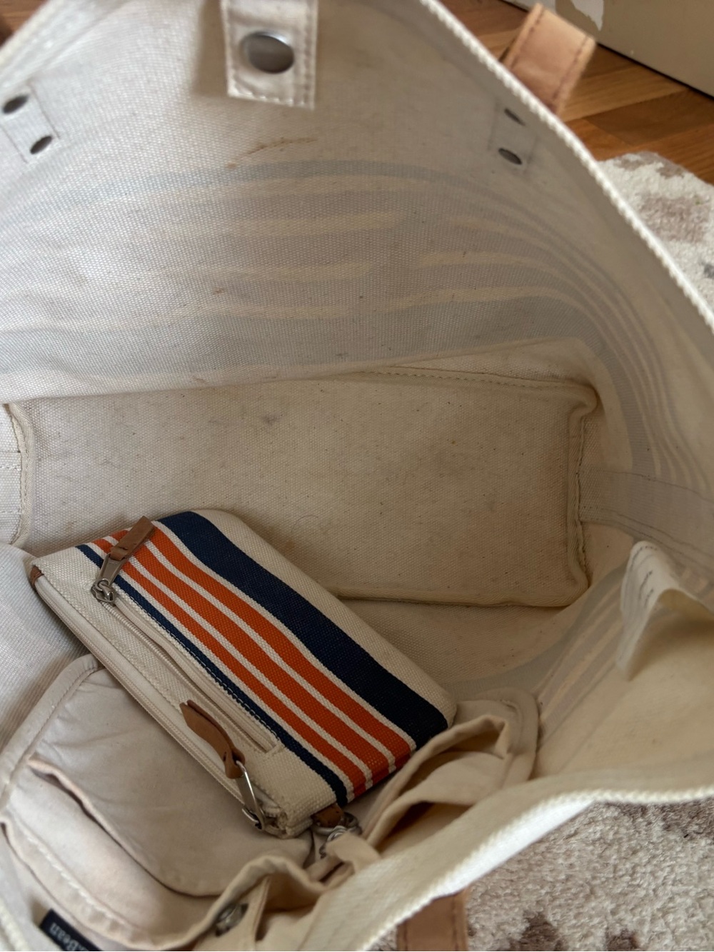 Rare Y2K L.L. Bean Boat and Tote with Leather Straps and Orange Stripe - Picture 5 of 14